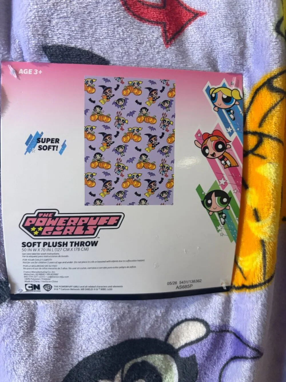 Powerpuff Girls Halloween Plush Throw Blanket 50x70 Cartoon Network NWT